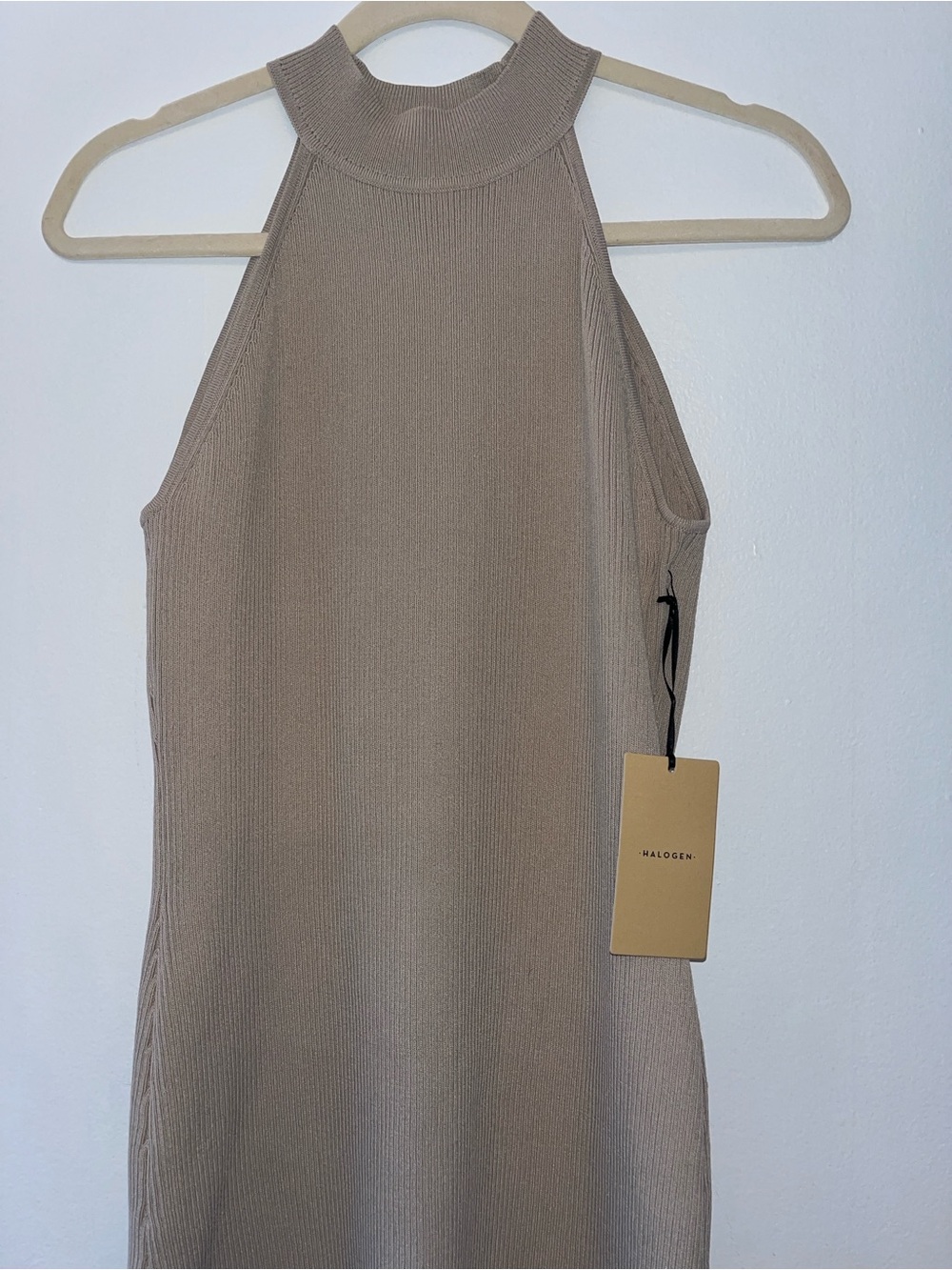 Halogen Taupe Ribbed Sleeveless Mock Neck Dress